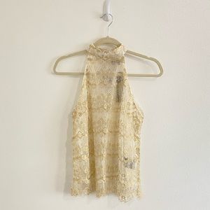 Guess Lace Halter Blouse White/Gold Small